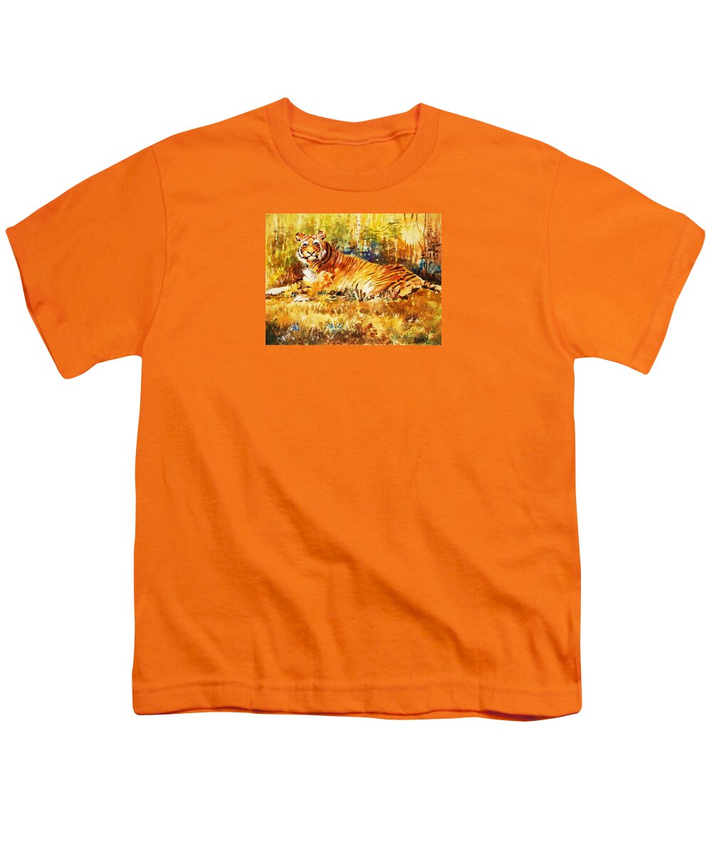 Bengal Tiger Youth T-Shirt featuring the painting Camouflage by Al Brown