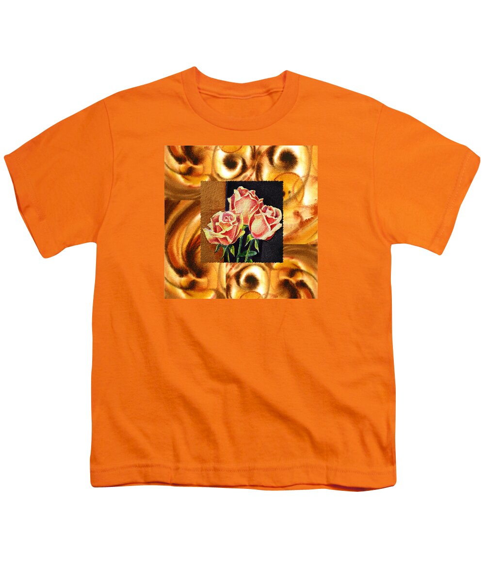 Cappuccino Youth T-Shirt featuring the painting Cappuccino Abstract Collage French Roses by Irina Sztukowski