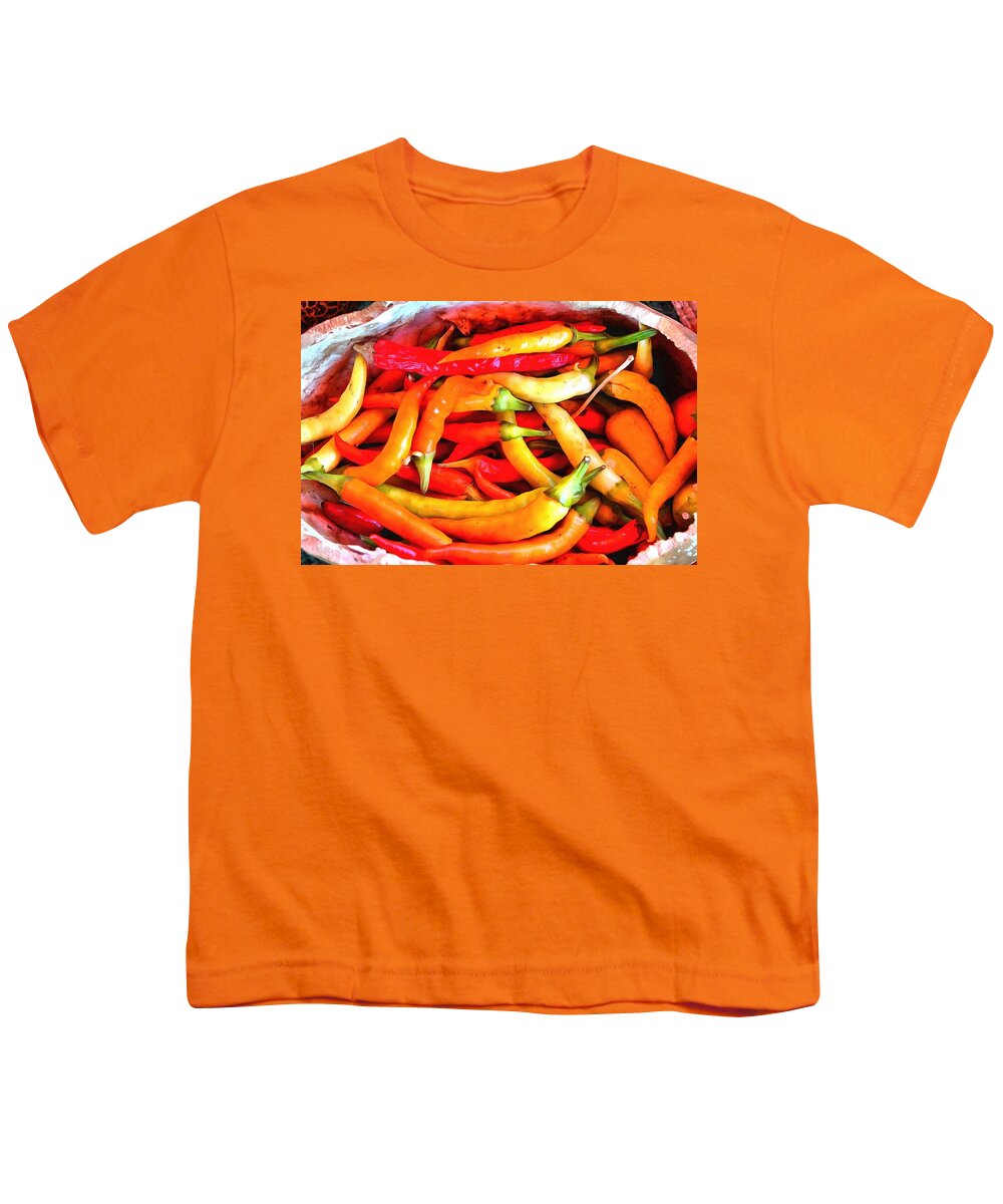 Tomato Youth T-Shirt featuring the photograph Chillies in a Basket by Mick Flynn