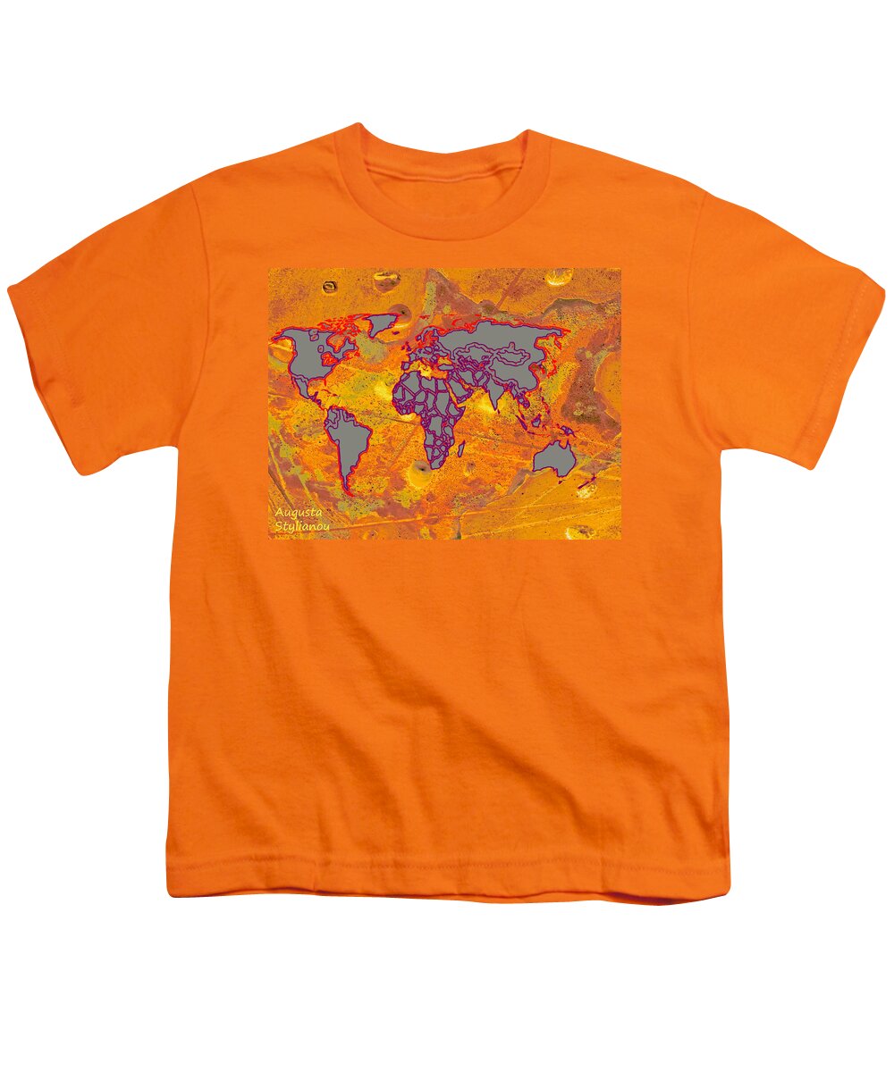 Augusta Stylianou Youth T-Shirt featuring the digital art Cyprus and World Map by Augusta Stylianou