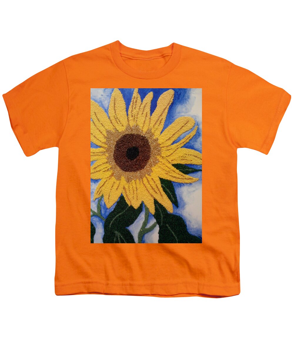 Czech Glass Beads Youth T-Shirt featuring the painting Joshua's Sunflower by Pamela Henry
