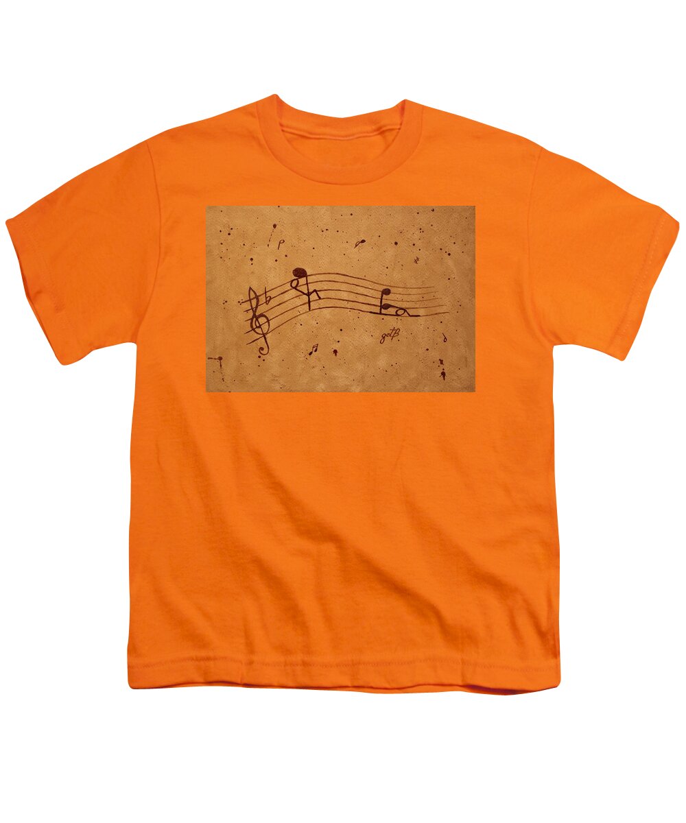 Abstract Music Youth T-Shirt featuring the painting Kamasutra abstract Music 2 coffee painting by Georgeta Blanaru
