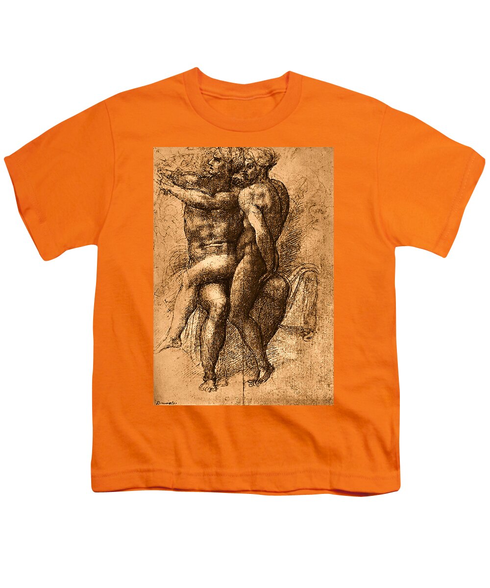 Nude Study Number One Youth T-Shirt featuring the painting Nude Study Number One by Michelangelo Buonarroti