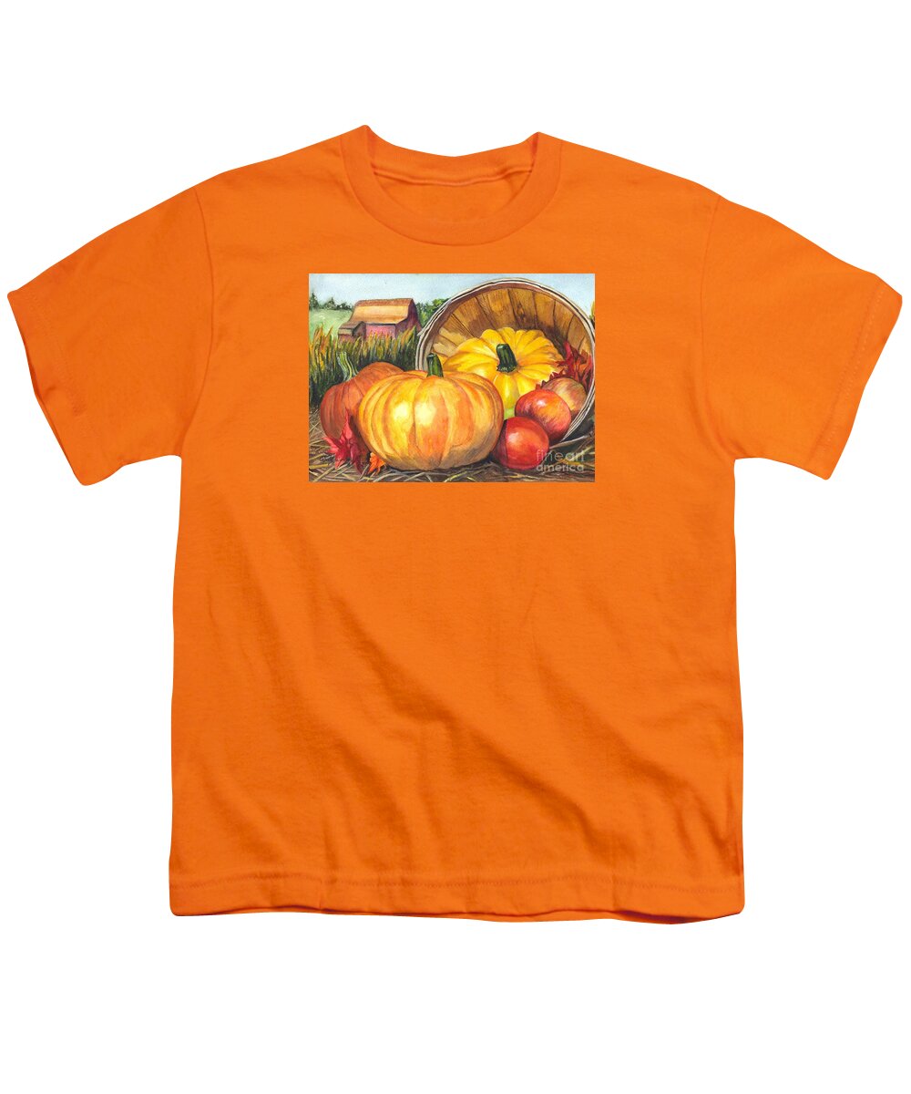 Pumpkin Youth T-Shirt featuring the painting Pumpkin Pickin by Carol Wisniewski