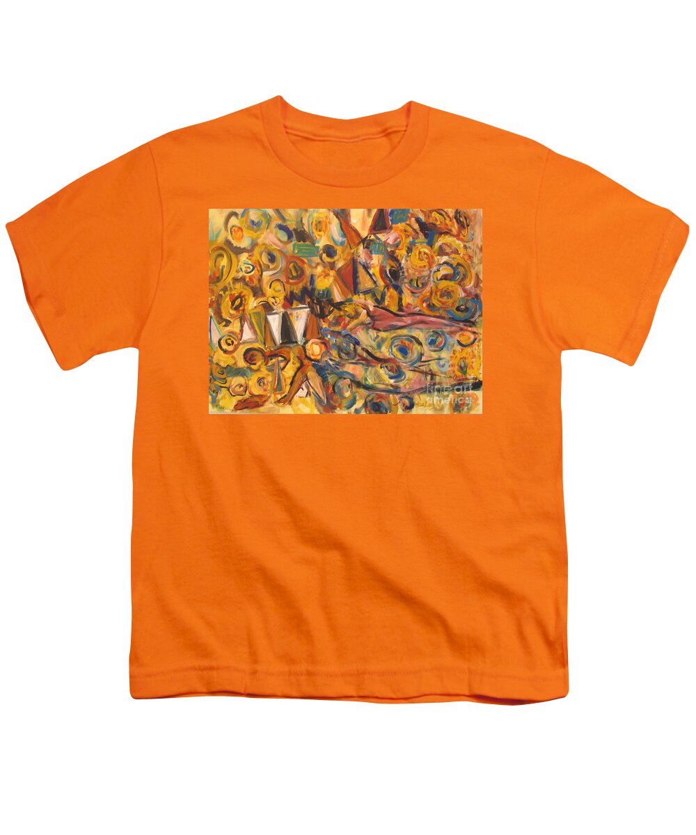 Land Scape Youth T-Shirt featuring the painting Sun- Bathing Among Yellow Roses by Fereshteh Stoecklein