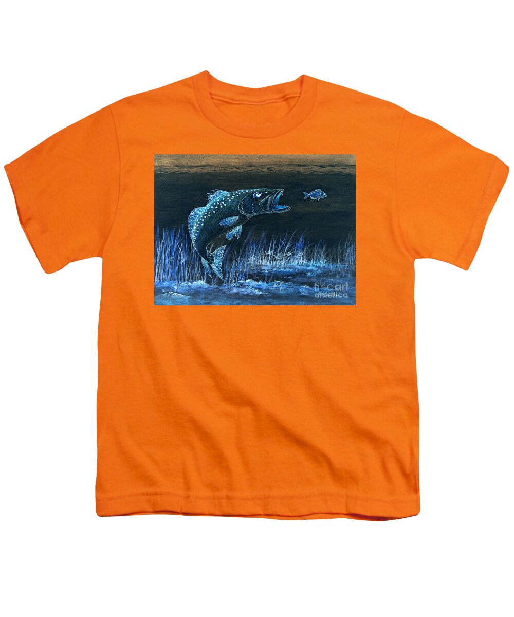 Trout Youth T-Shirt featuring the digital art Trout Attack 1 In Blue by Bill Holkham