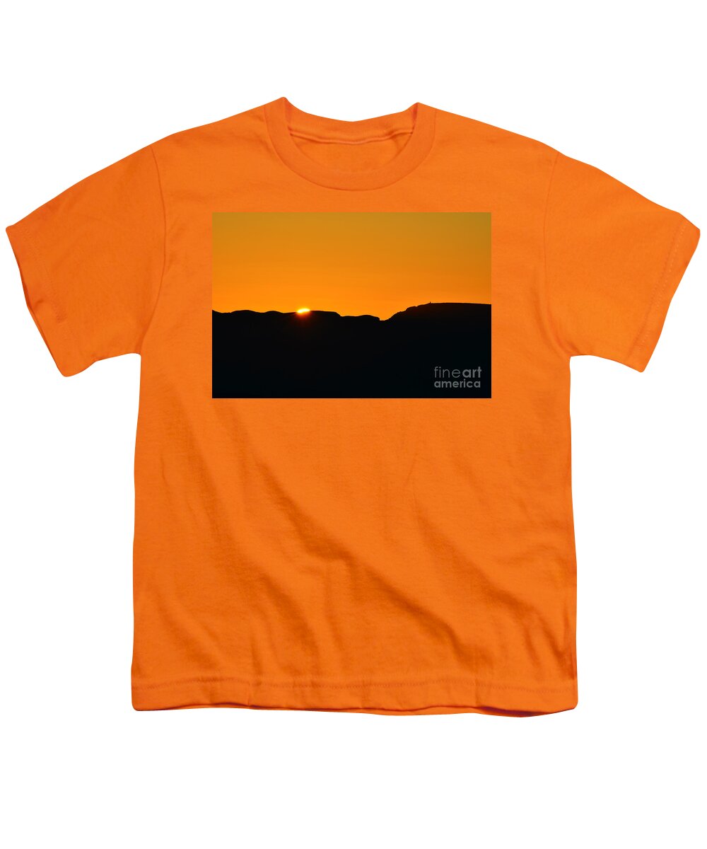 Grand Canyon Youth T-Shirt featuring the photograph Vibrant Orange Sky Accompanies Sun Rising over Grand Canyon with Distant Watchtower Silhouetted by Shawn O'Brien
