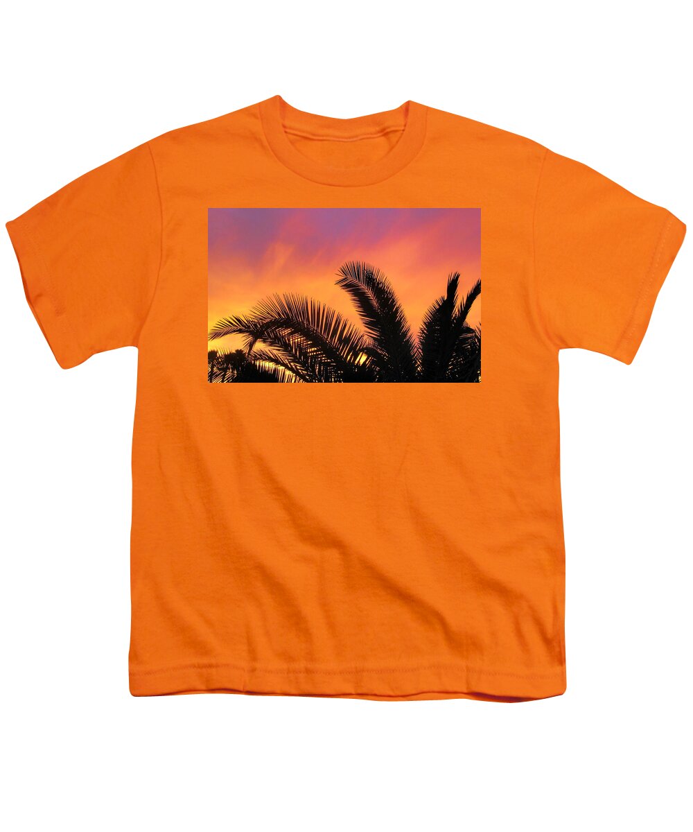 Palm Tree Youth T-Shirt featuring the photograph Winter Sunset by Tammy Espino
