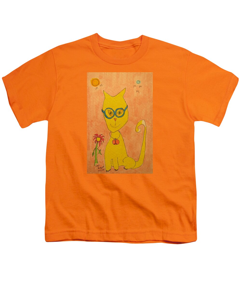 Hagood Youth T-Shirt featuring the painting Yellow Cat With Glasses by Lew Hagood