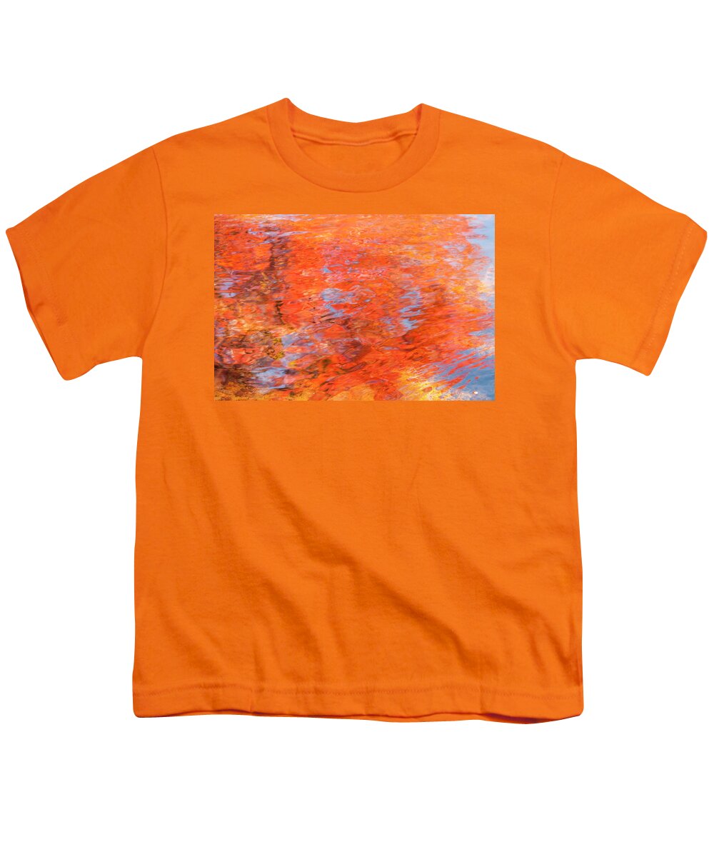 Autumn Youth T-Shirt featuring the photograph Colors reflecting in a pond becomes a wash of color. by Usha Peddamatham
