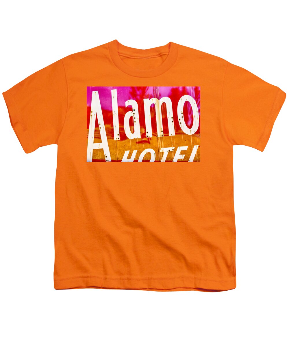 Alamo Youth T-Shirt featuring the photograph Alamo Hotel Sign Abstract by Stephen Stookey