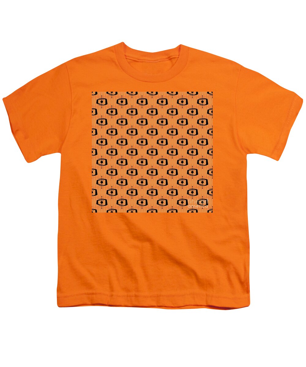 Mid Century Modern Youth T-Shirt featuring the digital art Atomic Shape 1 in Orange by Donna Mibus