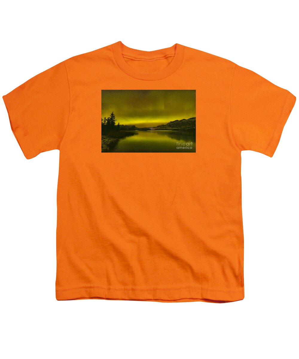 Northern Lights Youth T-Shirt featuring the photograph Auroa Borealis At Talbot Lake by Adam Jewell
