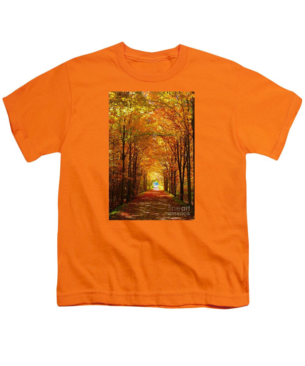 Autumn Youth T-Shirt featuring the photograph Autumn Light and Leaf Painting by Nina Silver