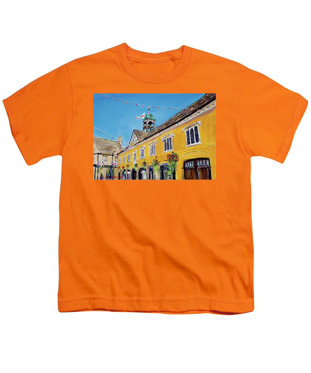 Acrylic Youth T-Shirt featuring the painting Baskets And Bunting, Tetbury Market Hall by Seeables Visual Arts