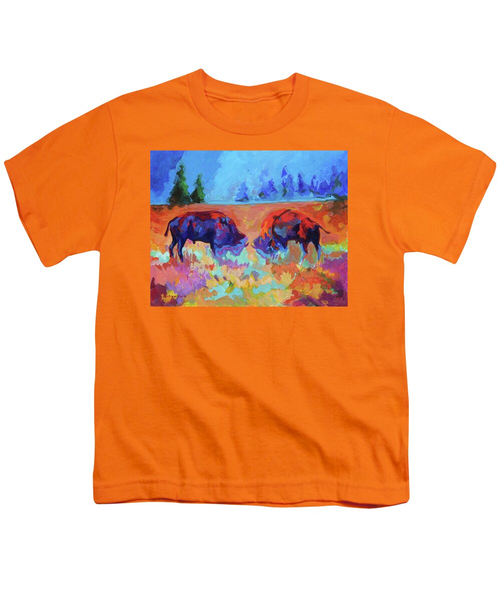 Bison Contest Youth T-Shirt featuring the painting Bison Contest by Thomas Bertram POOLE
