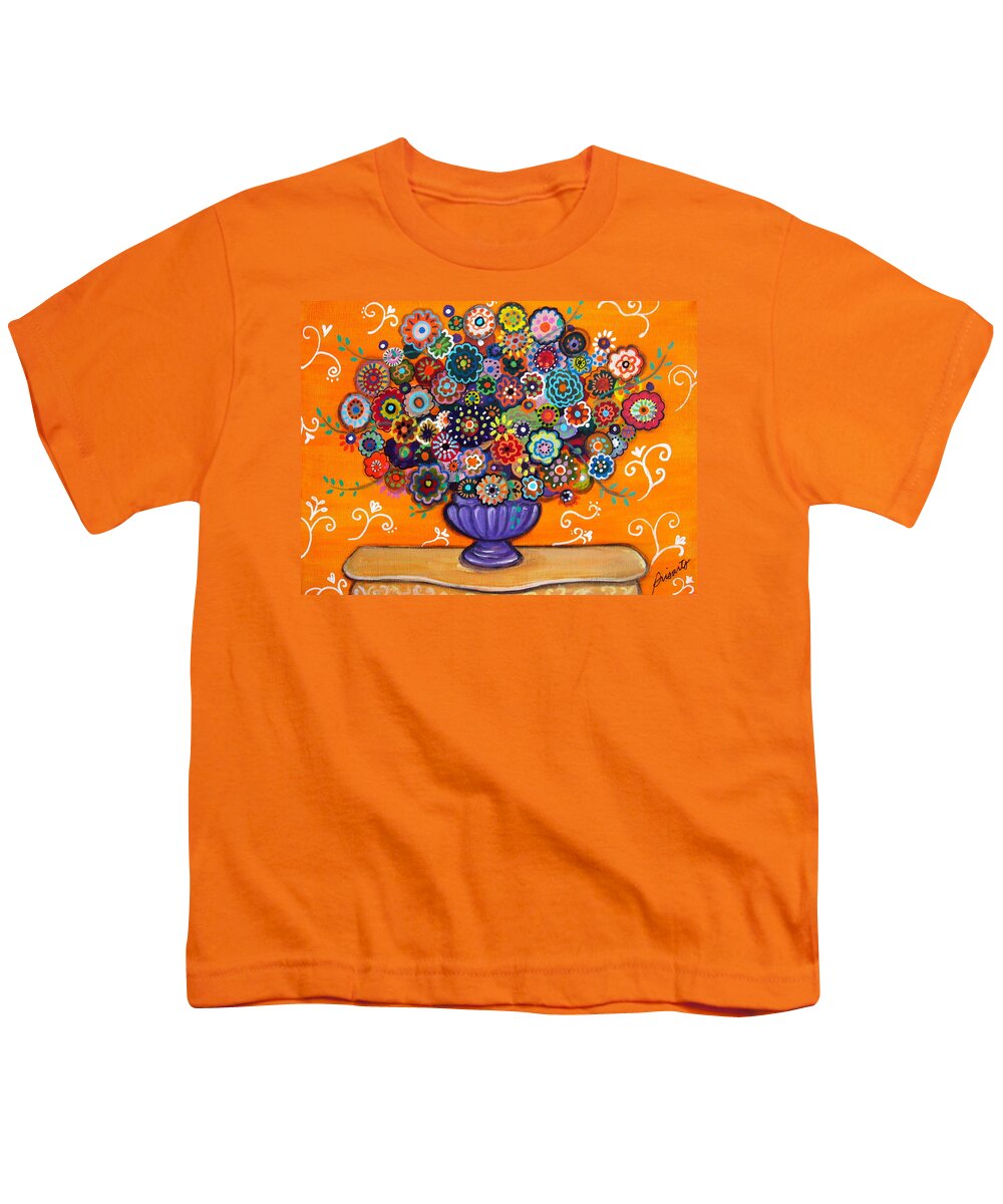 Prisarts Youth T-Shirt featuring the painting Blooms 6 by Pristine Cartera Turkus