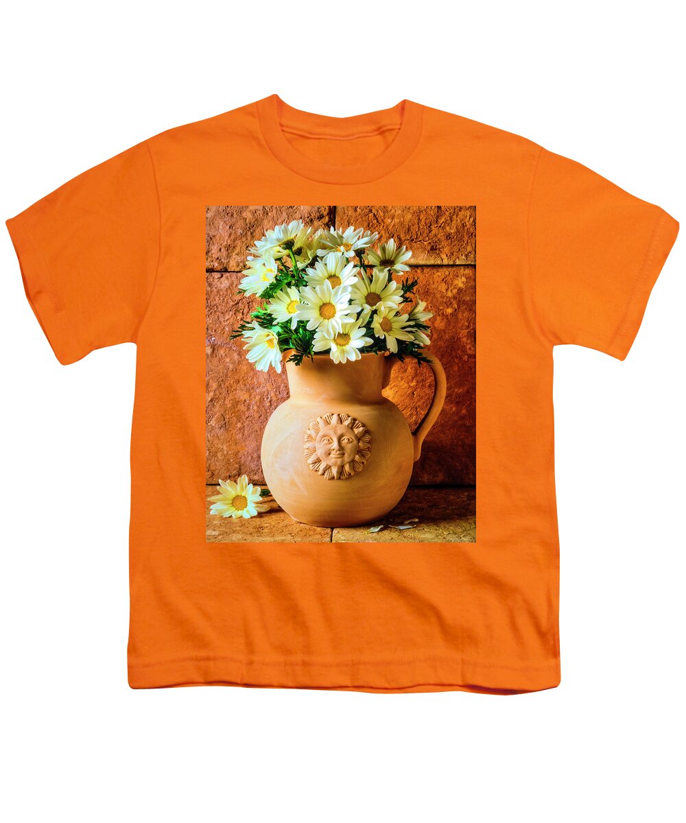 Clay Youth T-Shirt featuring the photograph Clay Pitcher With Daises by Garry Gay