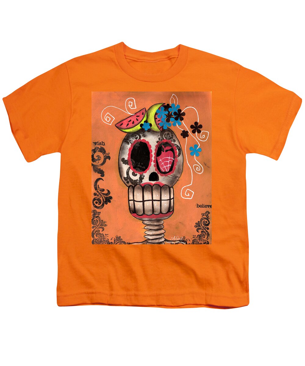 Day Of The Dead Youth T-Shirt featuring the painting Day of the Dead Watermelon by Abril Andrade