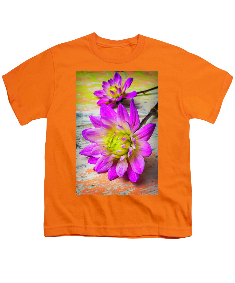 Color Youth T-Shirt featuring the photograph Dewy Dahlia by Garry Gay