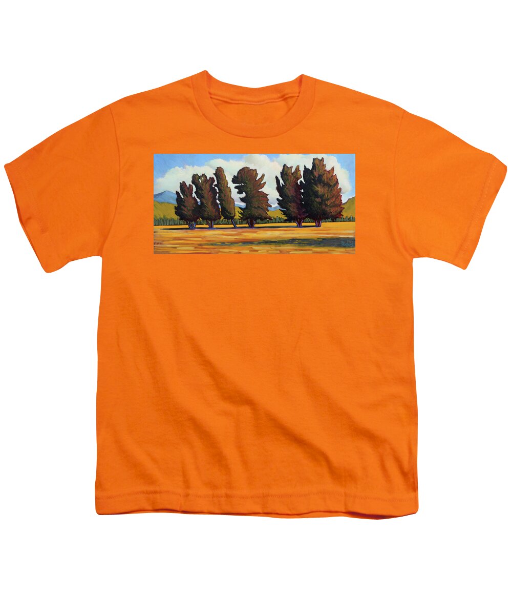 Fairfield Idaho Youth T-Shirt featuring the painting Fairfield Tree Row by Kevin Hughes