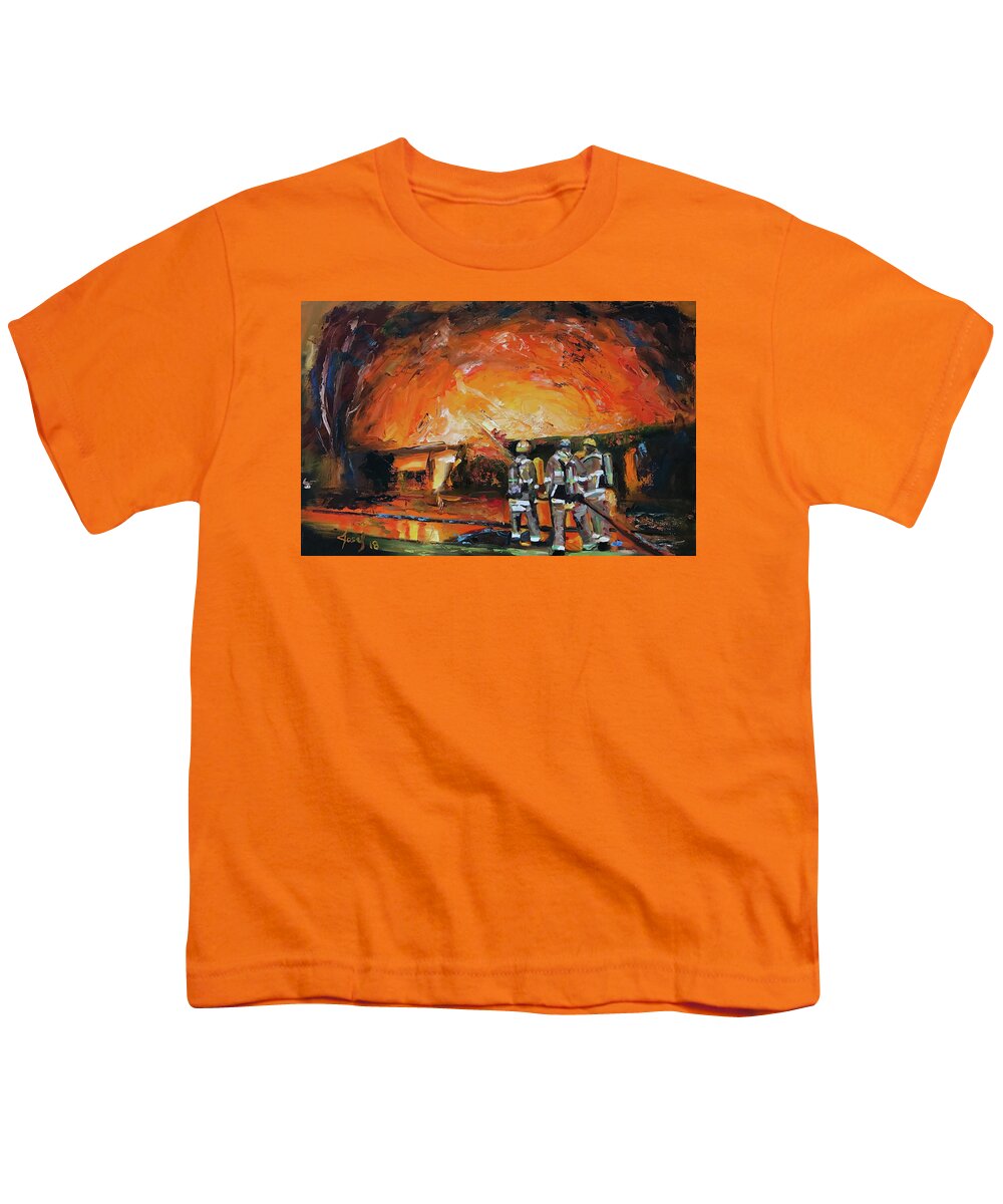 Heroes Come First Youth T-Shirt featuring the painting Firefighters Come First by Josef Kelly