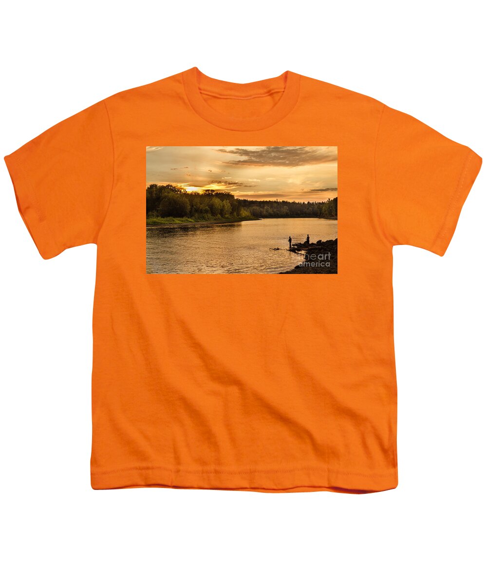 River Youth T-Shirt featuring the photograph Fishing At Sunset by Robert Bales