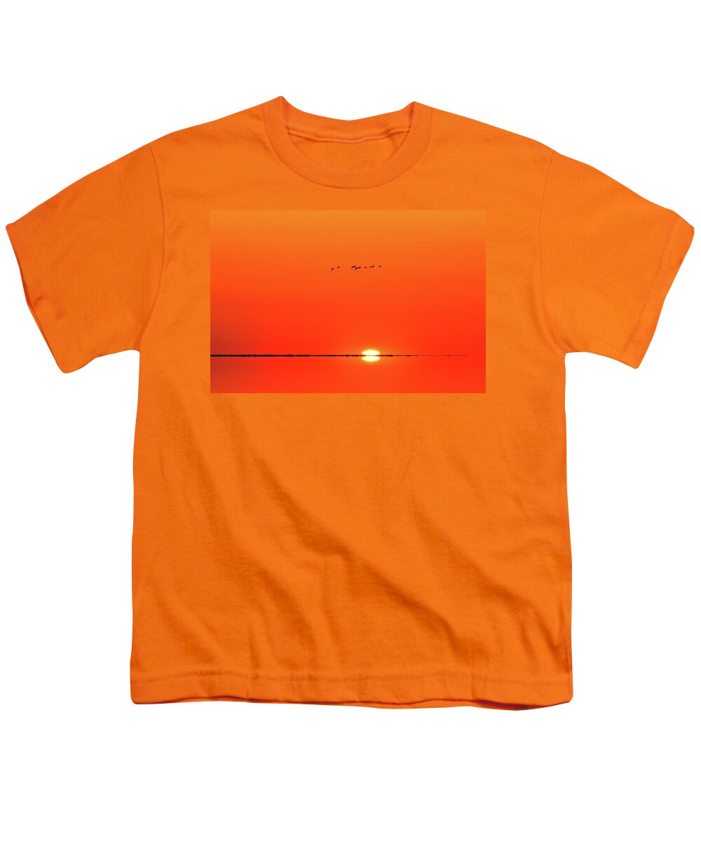 Abstract Youth T-Shirt featuring the digital art Flock Of Geese Flying Over The Sunrise Two by Lyle Crump