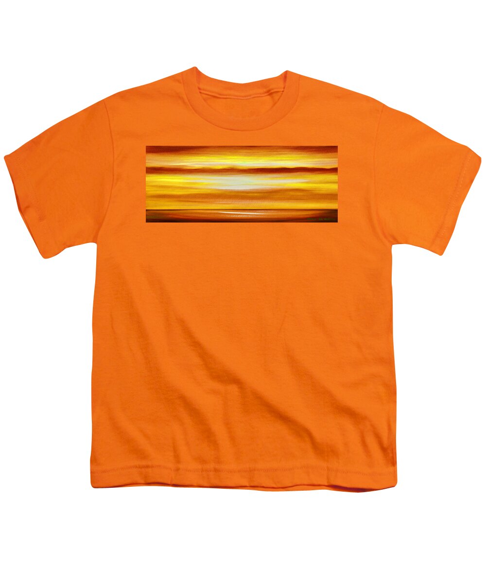 Art Youth T-Shirt featuring the painting Golden Panoramic Abstract Sunset by Gina De Gorna