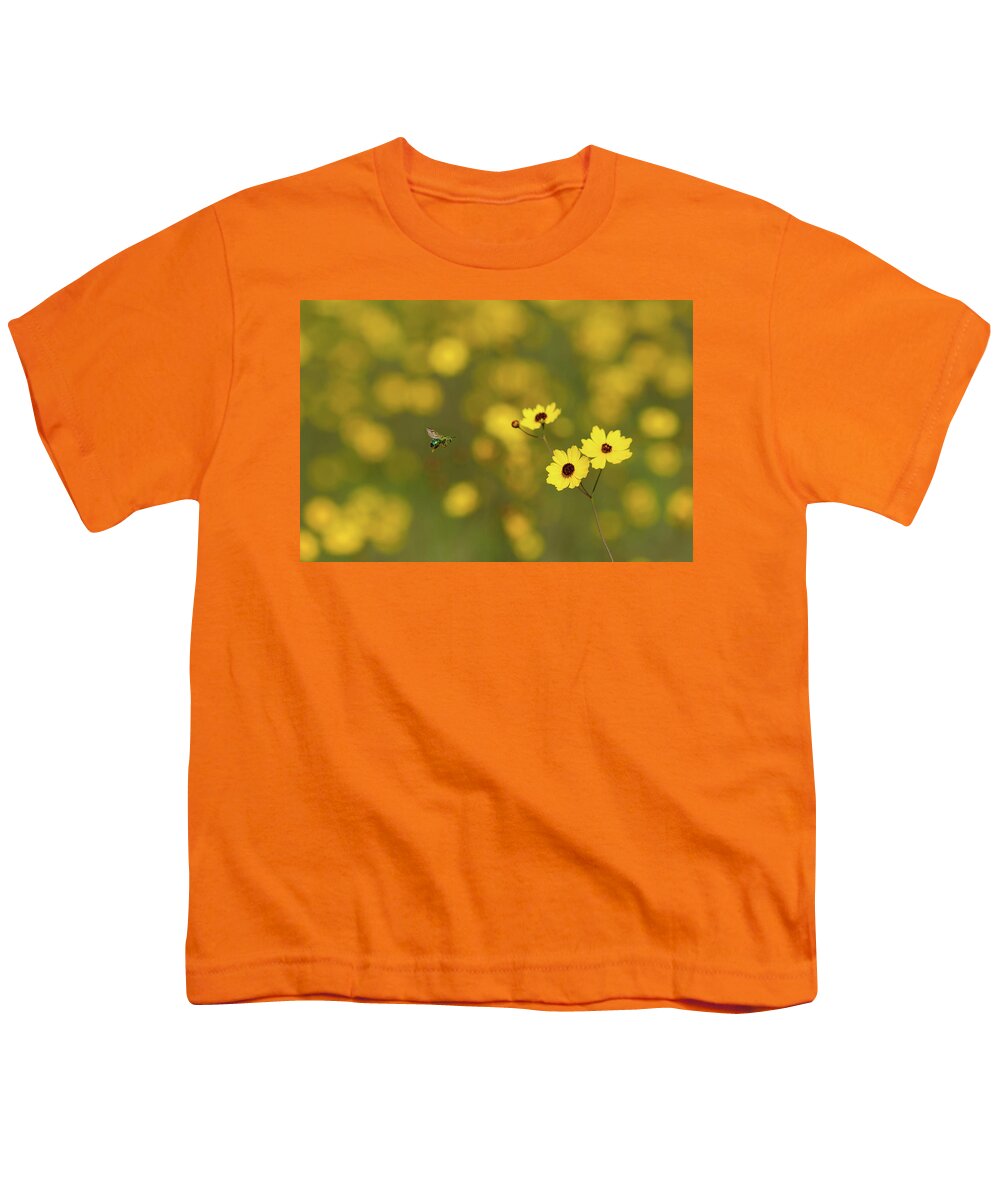 Bee Youth T-Shirt featuring the photograph Green Bee Yellow Flowers by Paul Rebmann