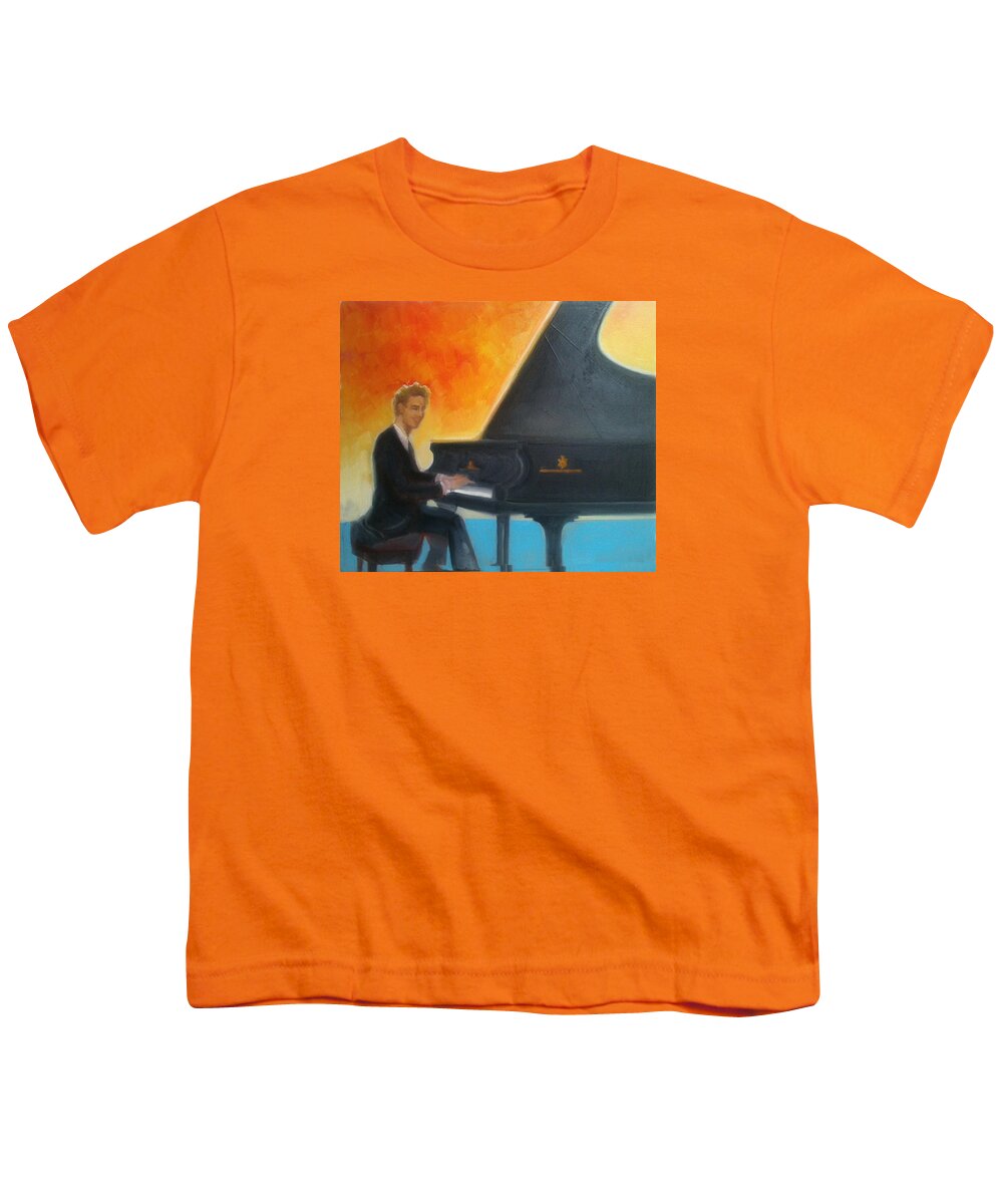 Primary Colors Youth T-Shirt featuring the painting Justin Levitt at piano Red Blue Yellow by Suzanne Giuriati Cerny