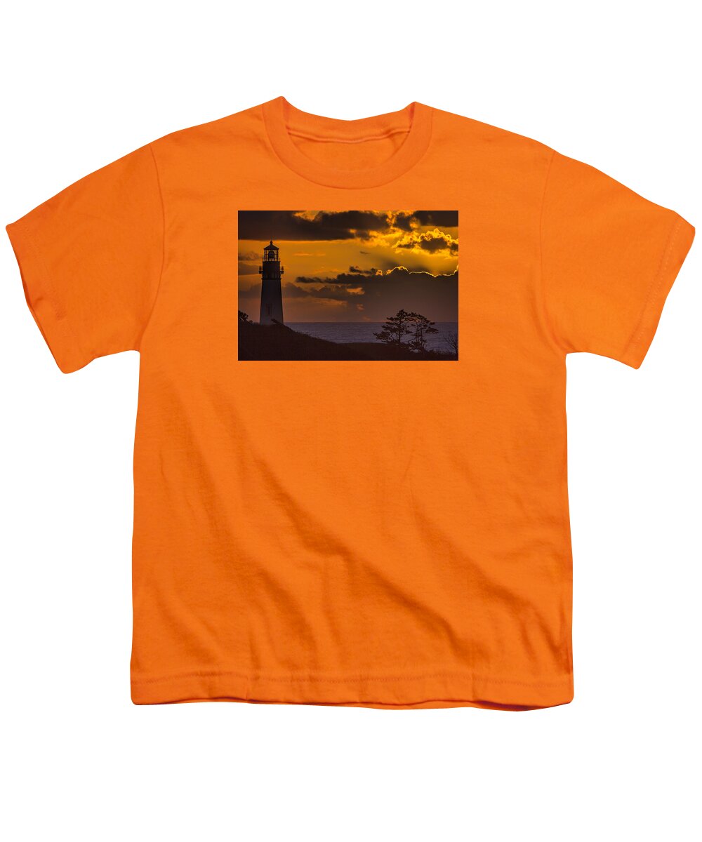 Yaquina Light Youth T-Shirt featuring the photograph Last Light of Sunset by Diana Powell