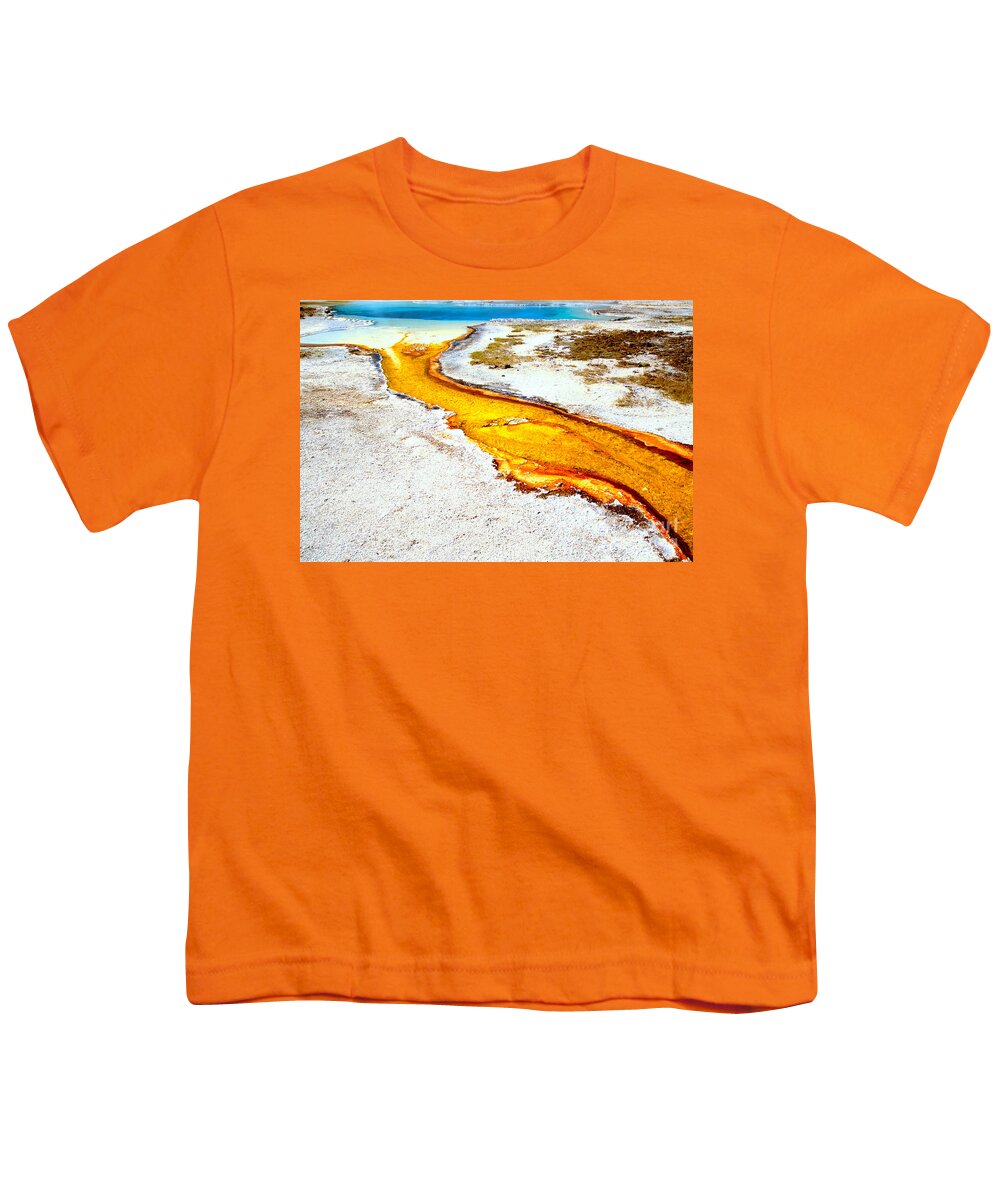 Yellowstone Youth T-Shirt featuring the photograph Neon Yellow Stream by Adam Jewell