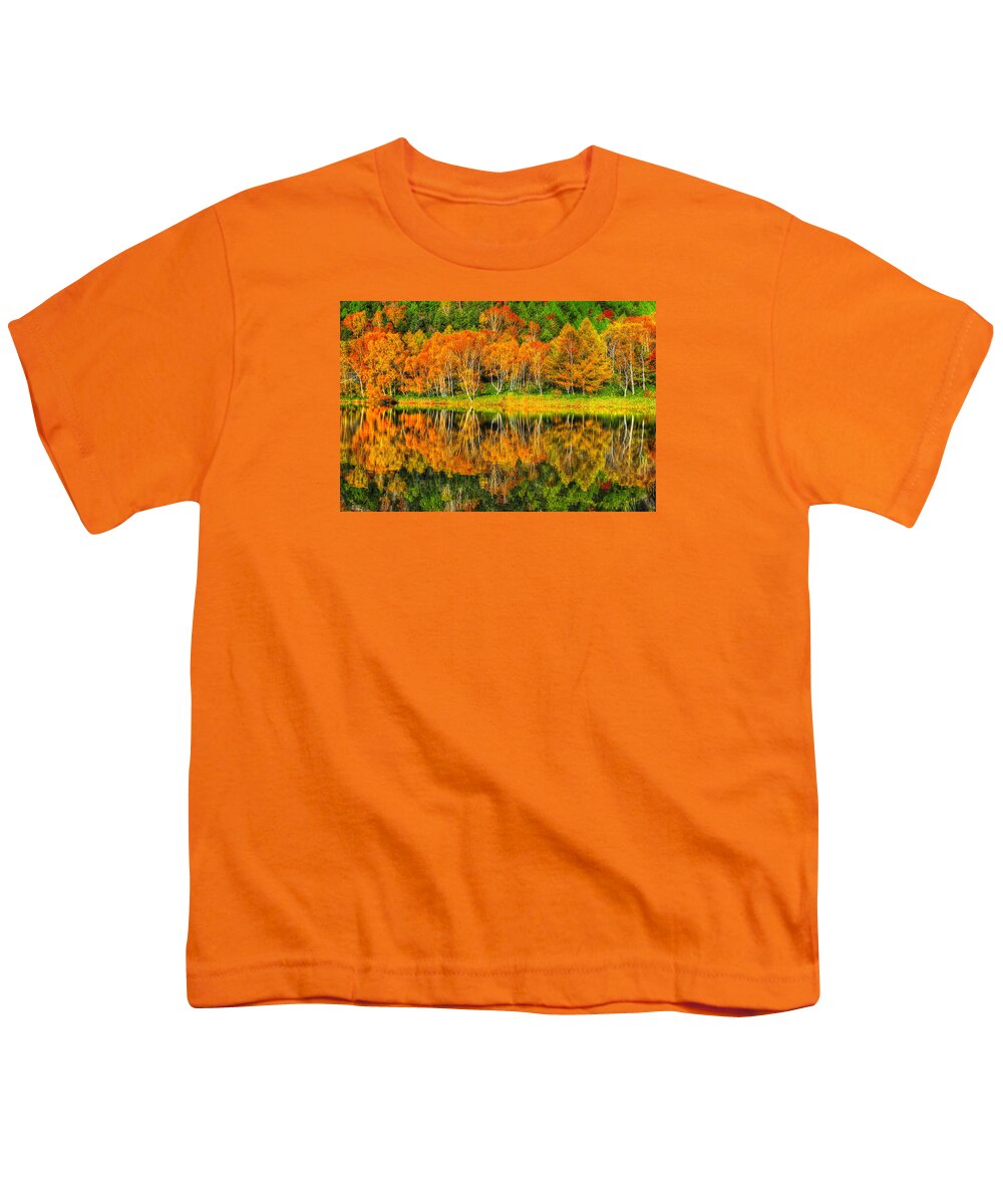 Fall Fall Foliage Youth T-Shirt featuring the photograph On Golden pond by Midori Chan