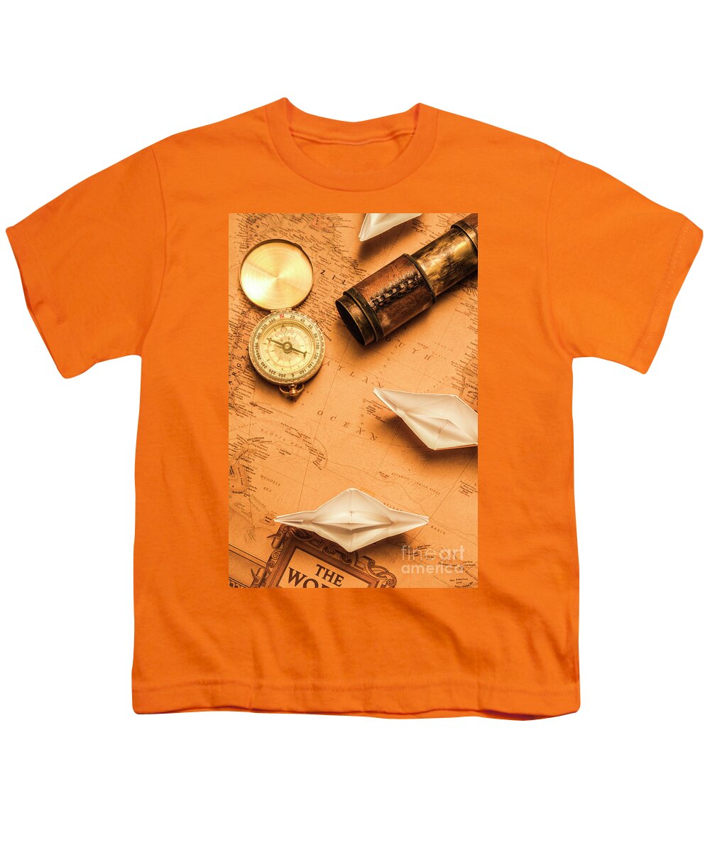 Boat Youth T-Shirt featuring the photograph Origami paper boats on a voyage of exploration by Jorgo Photography