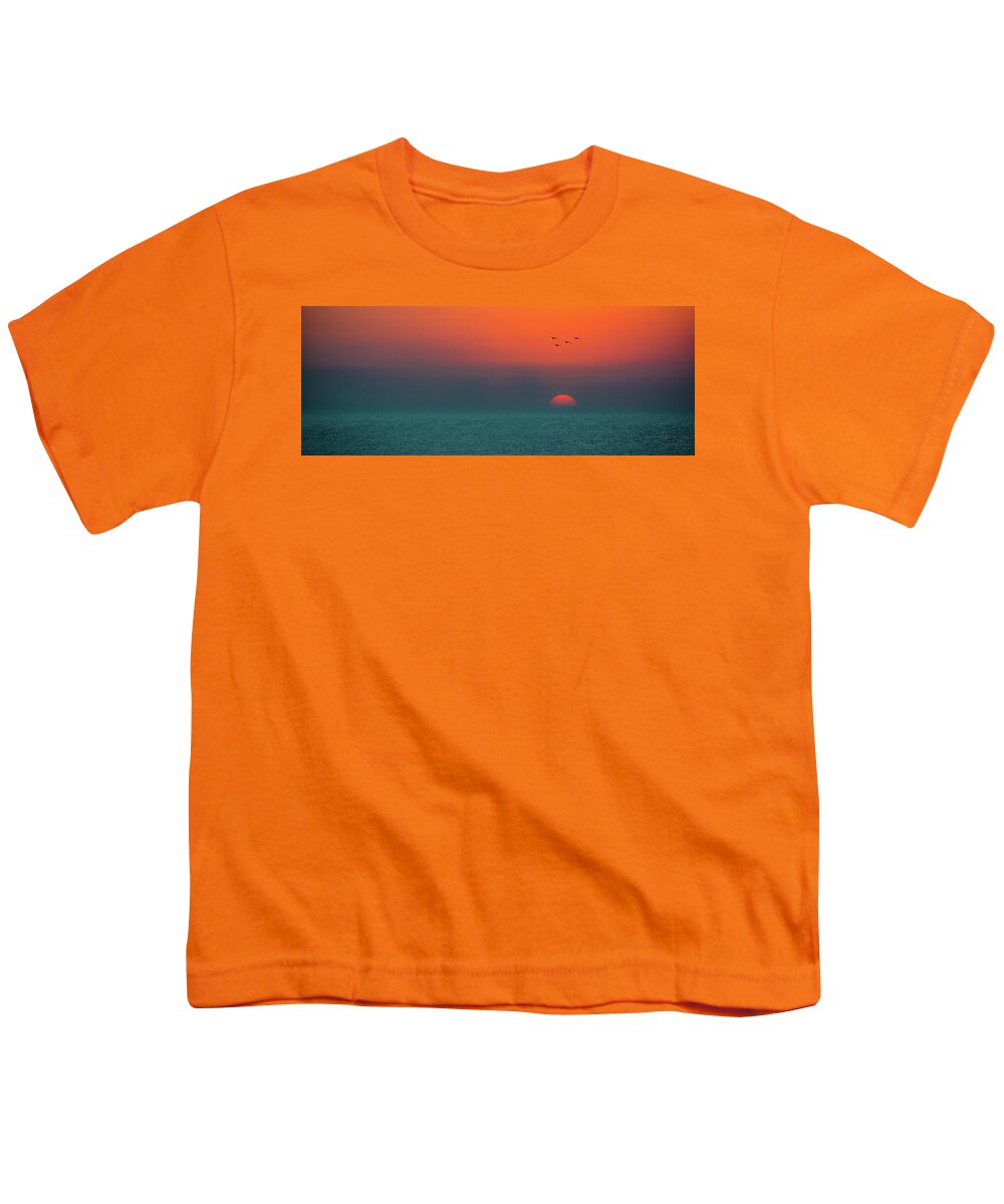 Florida Youth T-Shirt featuring the photograph Pelican Squad At Sunset by David Downs