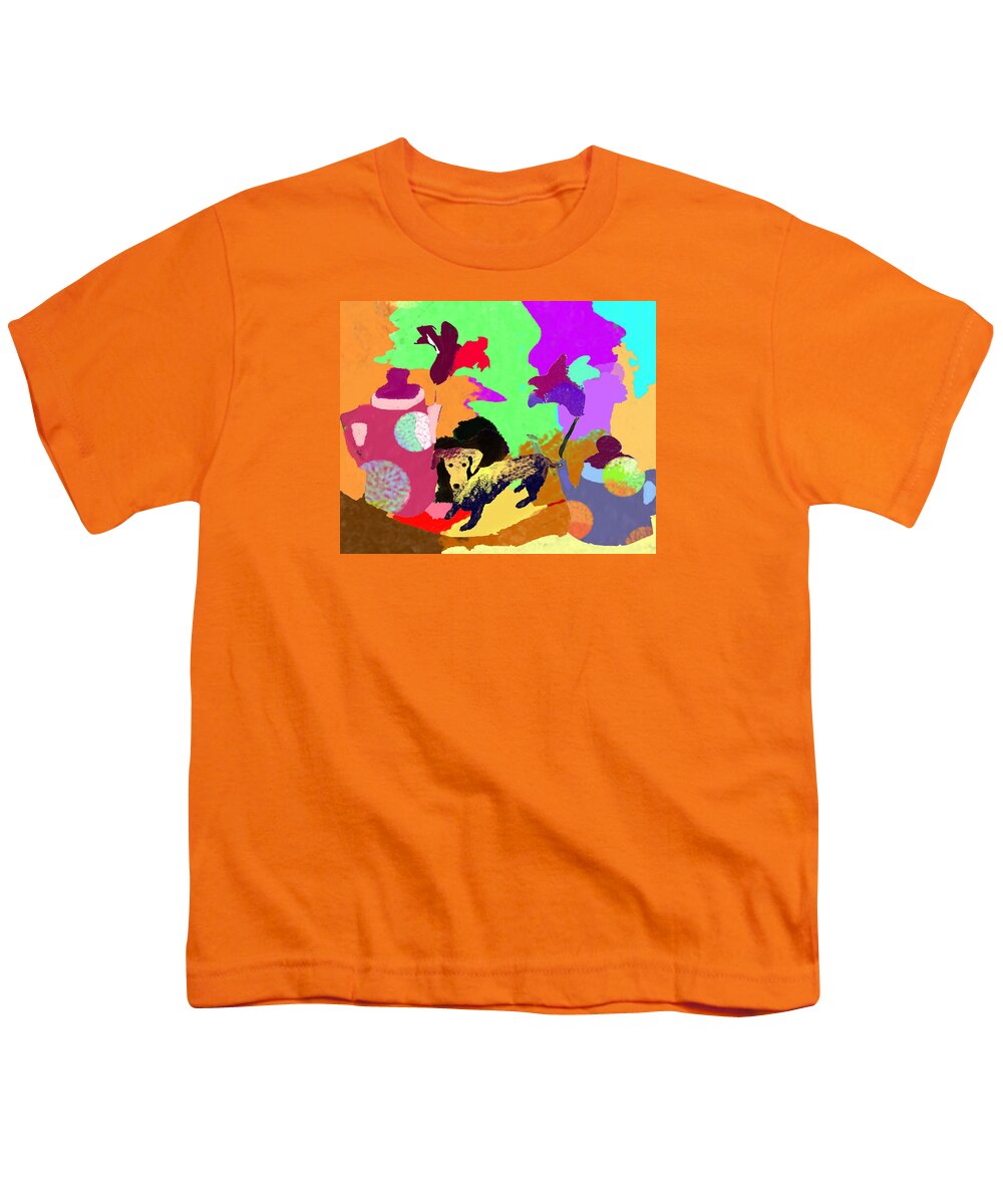 Nursery Youth T-Shirt featuring the digital art Rebuilding Dreams with Teapots and Small Dog by Holly McGee
