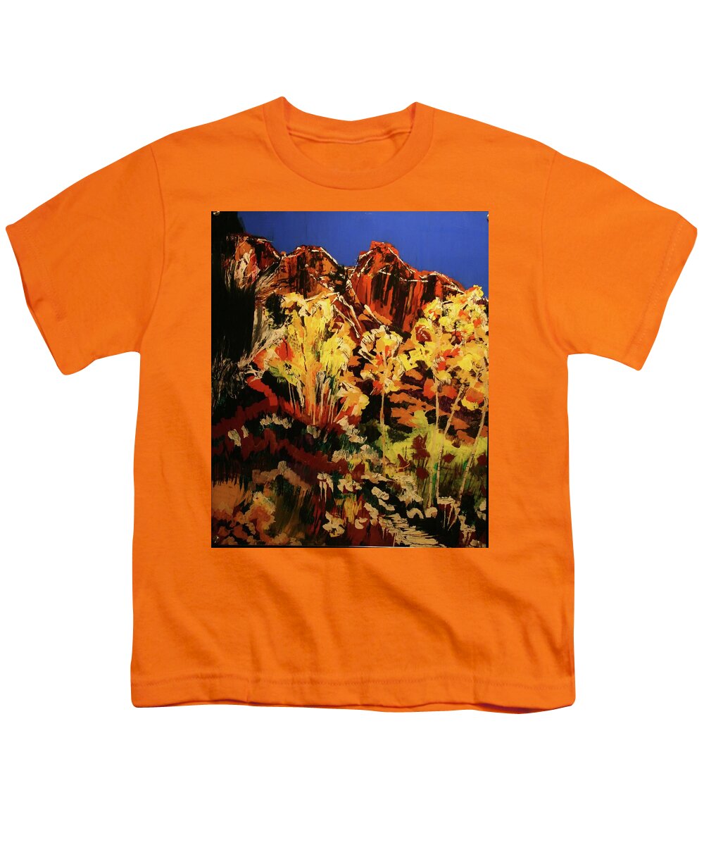 Impressionistic Youth T-Shirt featuring the painting Red Rocks Aspen by Marilyn Quigley