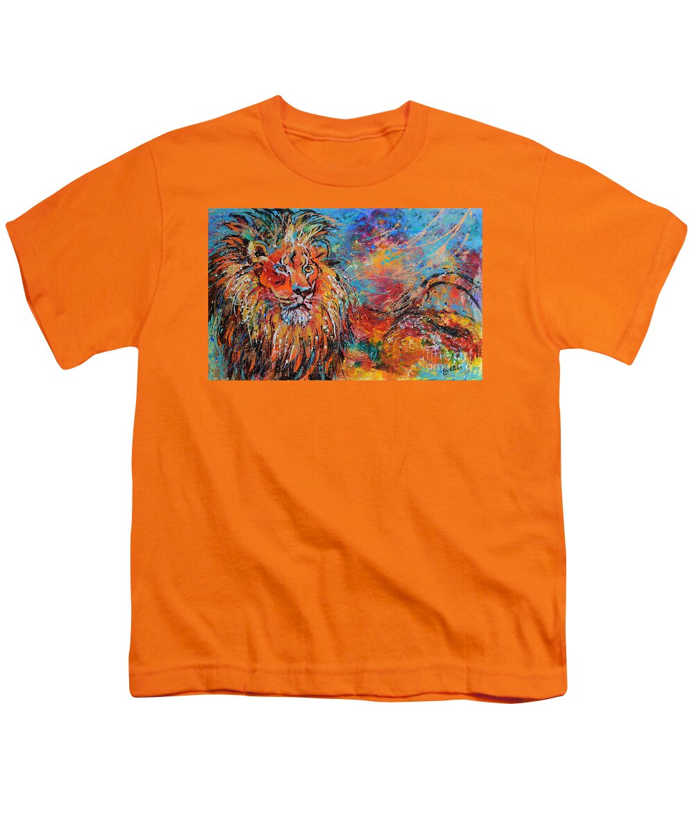 African Wildlife Youth T-Shirt featuring the painting Regal Lion by Jyotika Shroff