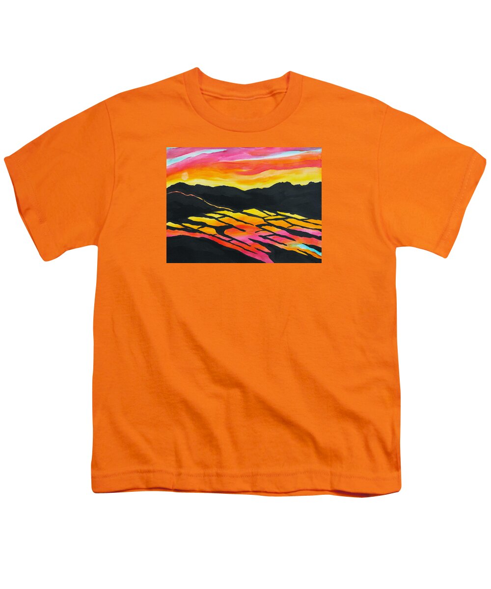 Abstract Youth T-Shirt featuring the painting Sunset on Rice Fields I by Michele Myers