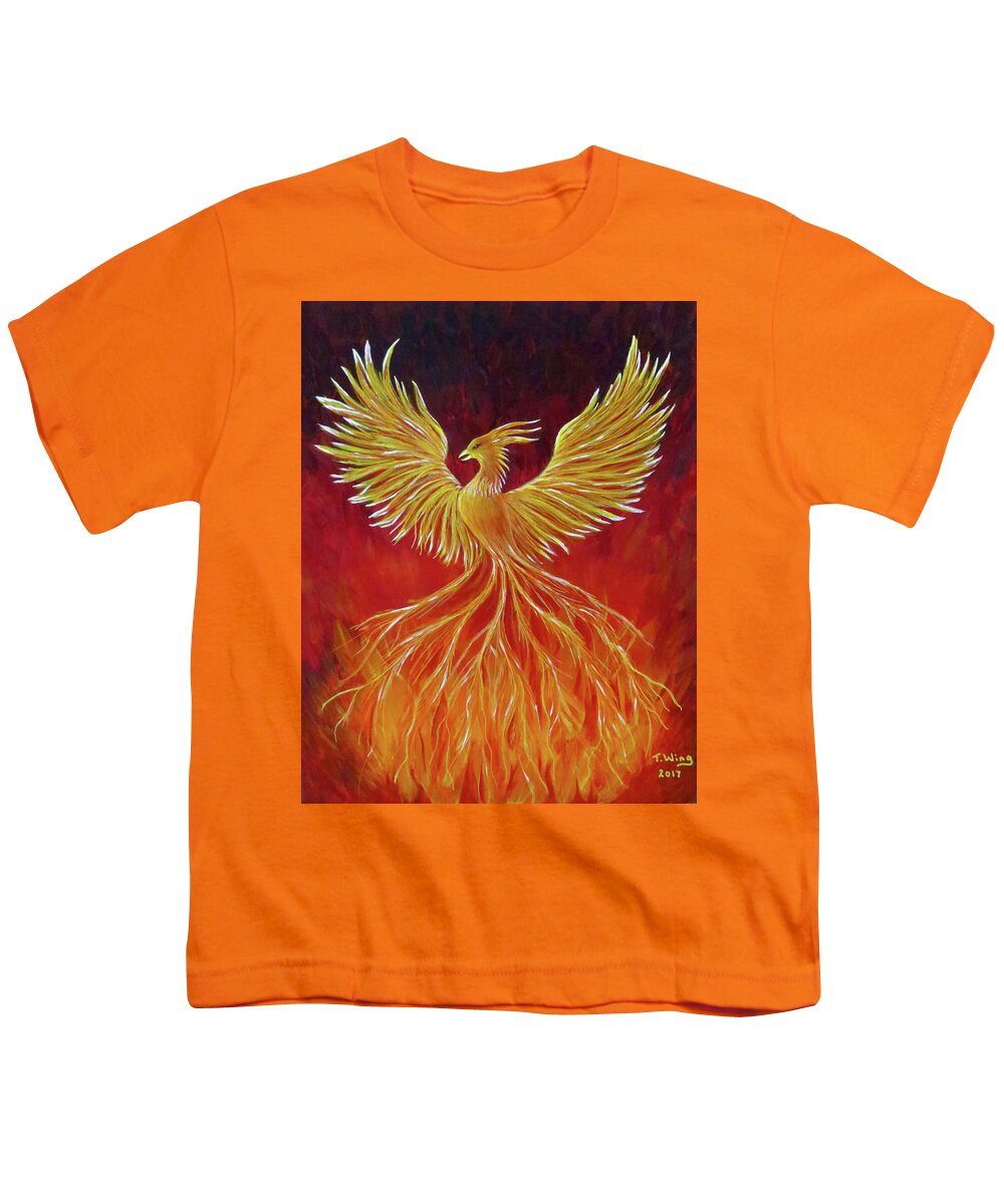 Phoenix Youth T-Shirt featuring the painting The Phoenix by Teresa Wing
