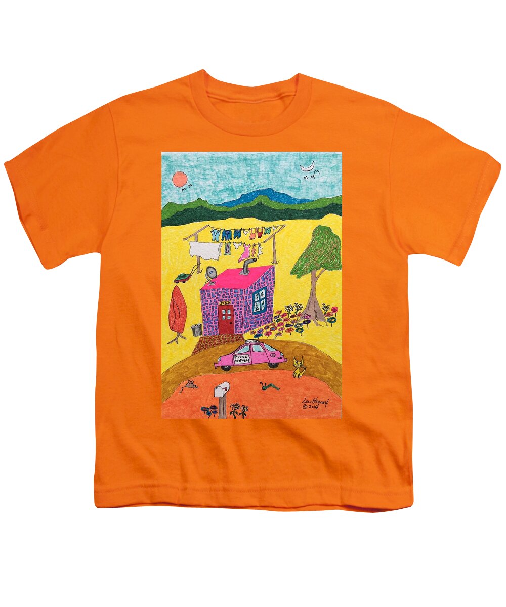  Youth T-Shirt featuring the painting Tiny House with Clothesline by Lew Hagood