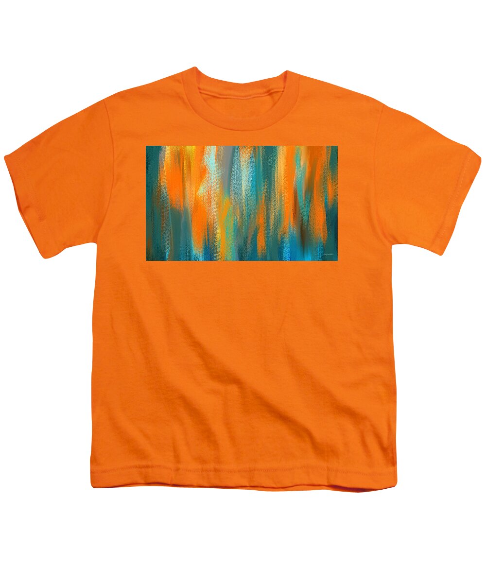 Turquoise And Orange Youth T-Shirt featuring the painting Vibrant Blues - Turquoise and Orange Abstract Art by Lourry Legarde