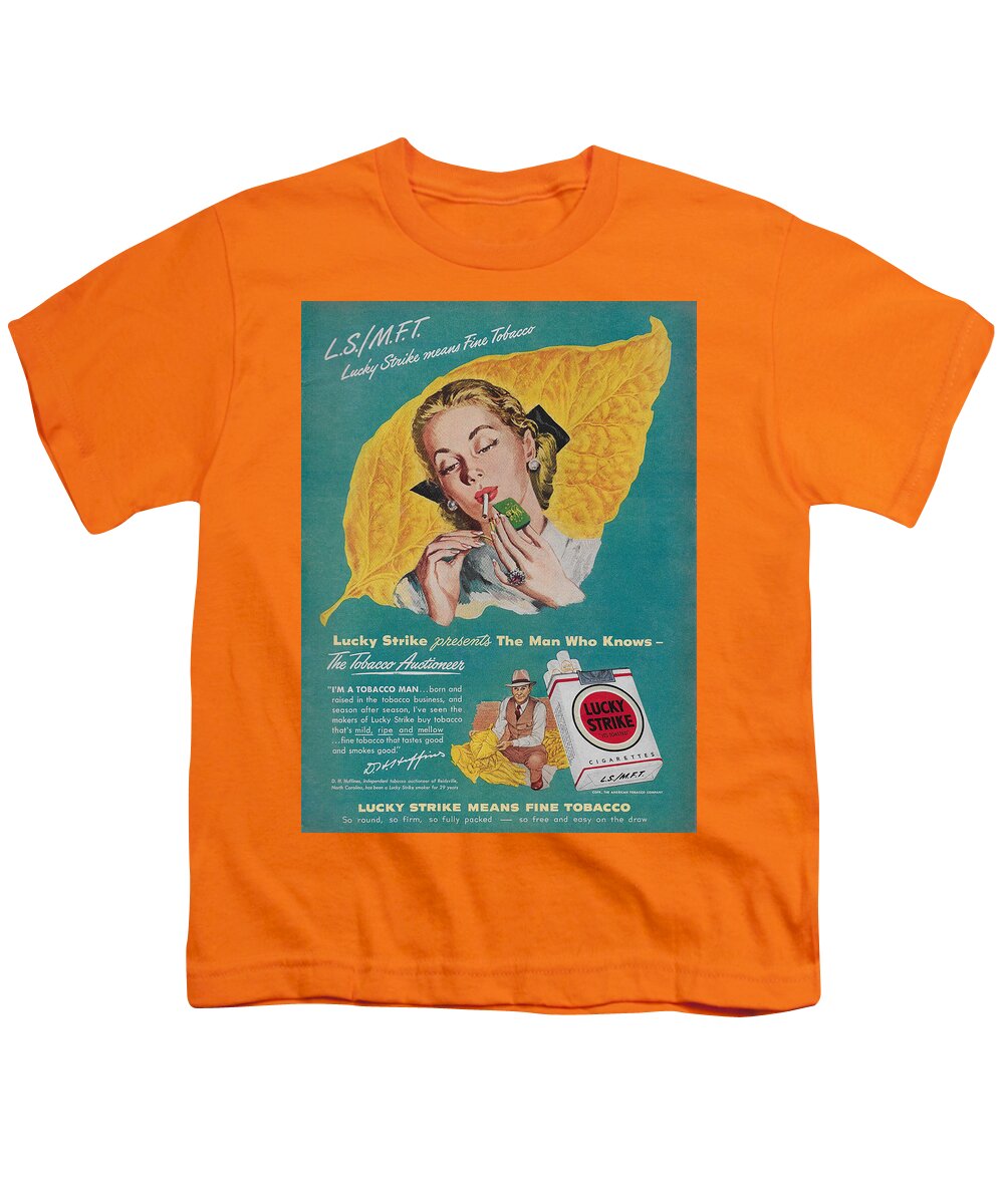 James Smullins Youth T-Shirt featuring the mixed media Vintage Lucky Strike ad by James Smullins