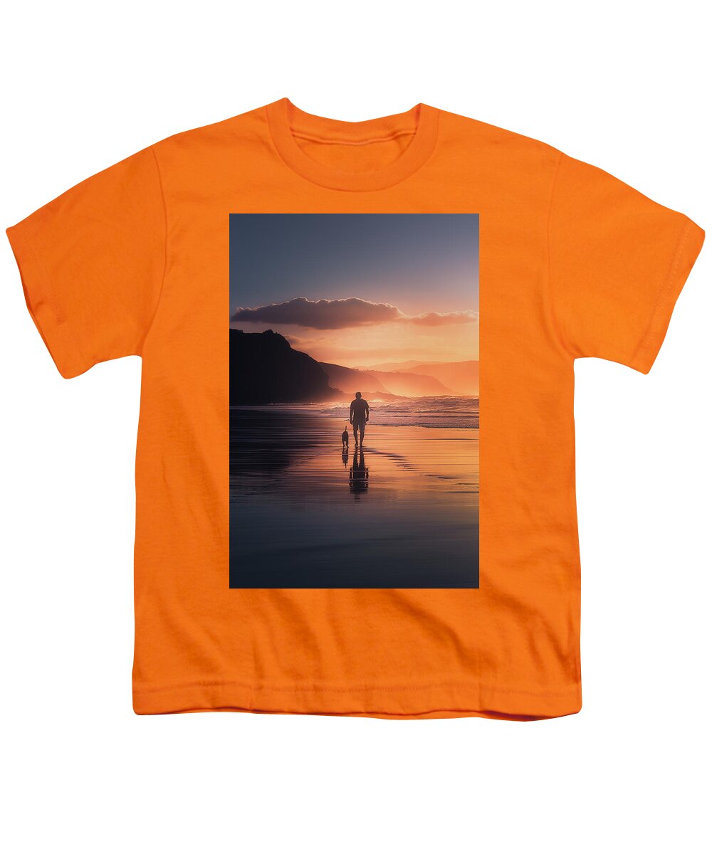 Dog Youth T-Shirt featuring the photograph Walking the dog by Mikel Martinez de Osaba