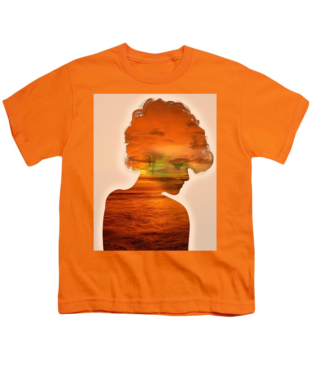 Portrait Youth T-Shirt featuring the digital art Woman and a Sunset by Anthony Murphy