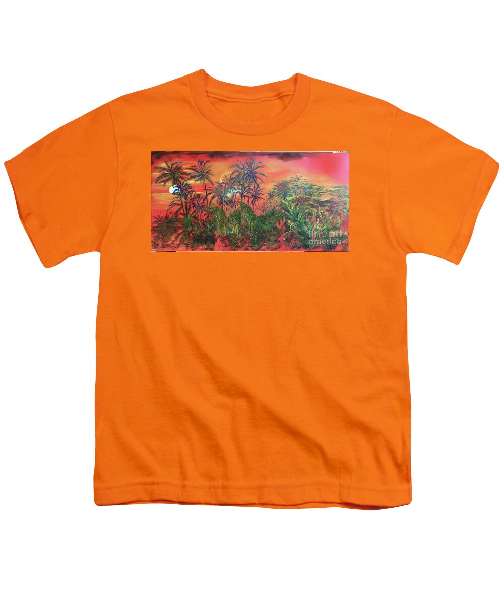 Aina Youth T-Shirt featuring the painting Ahi'ahi of E ola i ka 'Aino o Kilauea by Michael Silbaugh