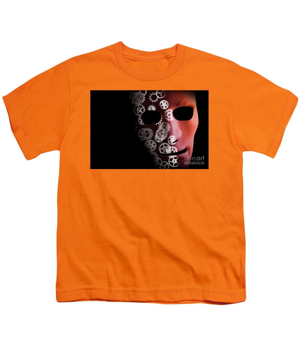 Mask Youth T-Shirt featuring the photograph Artificial intelligence concept with robot face by Simon Bratt