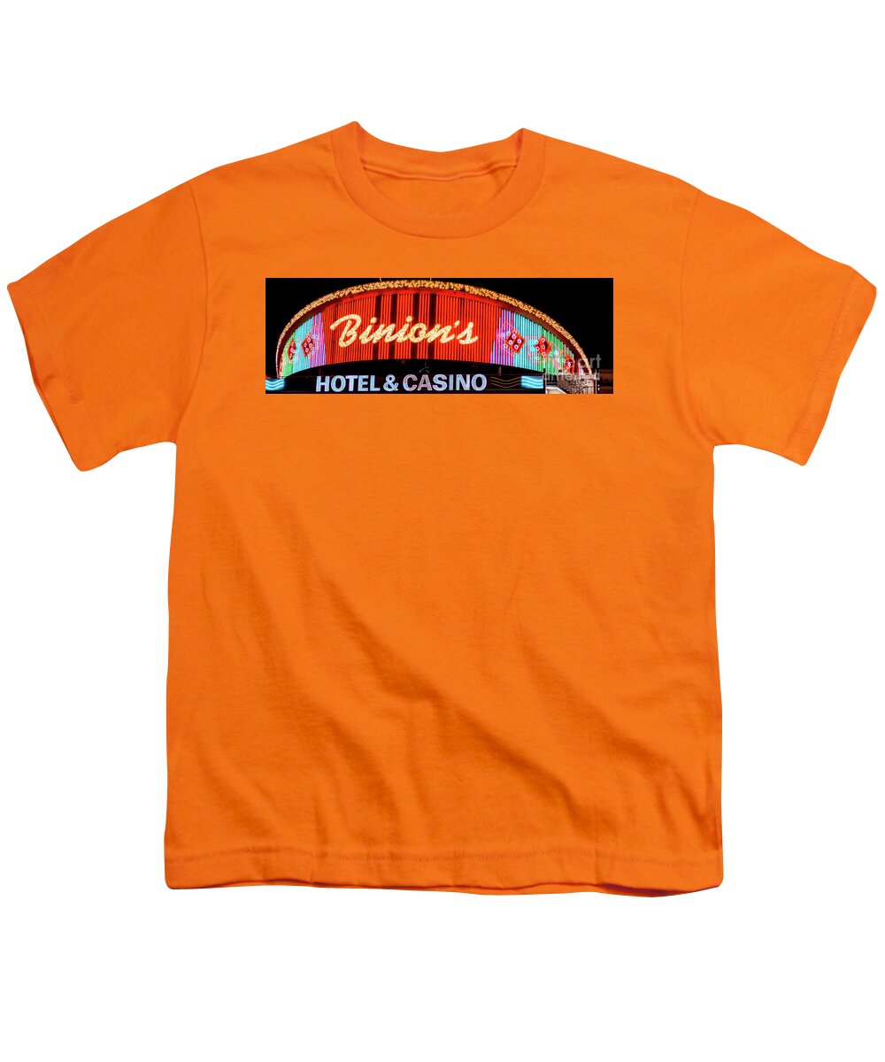 Fremont Street Youth T-Shirt featuring the photograph Binions Casino Parking Garage Neon Lights 3 to 1 Ratio by Aloha Art