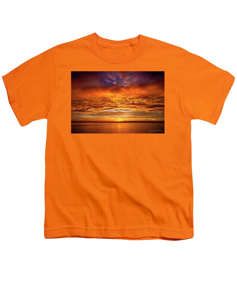 Sunset Youth T-Shirt featuring the photograph Fire Over Lake Eustis by Christopher Holmes